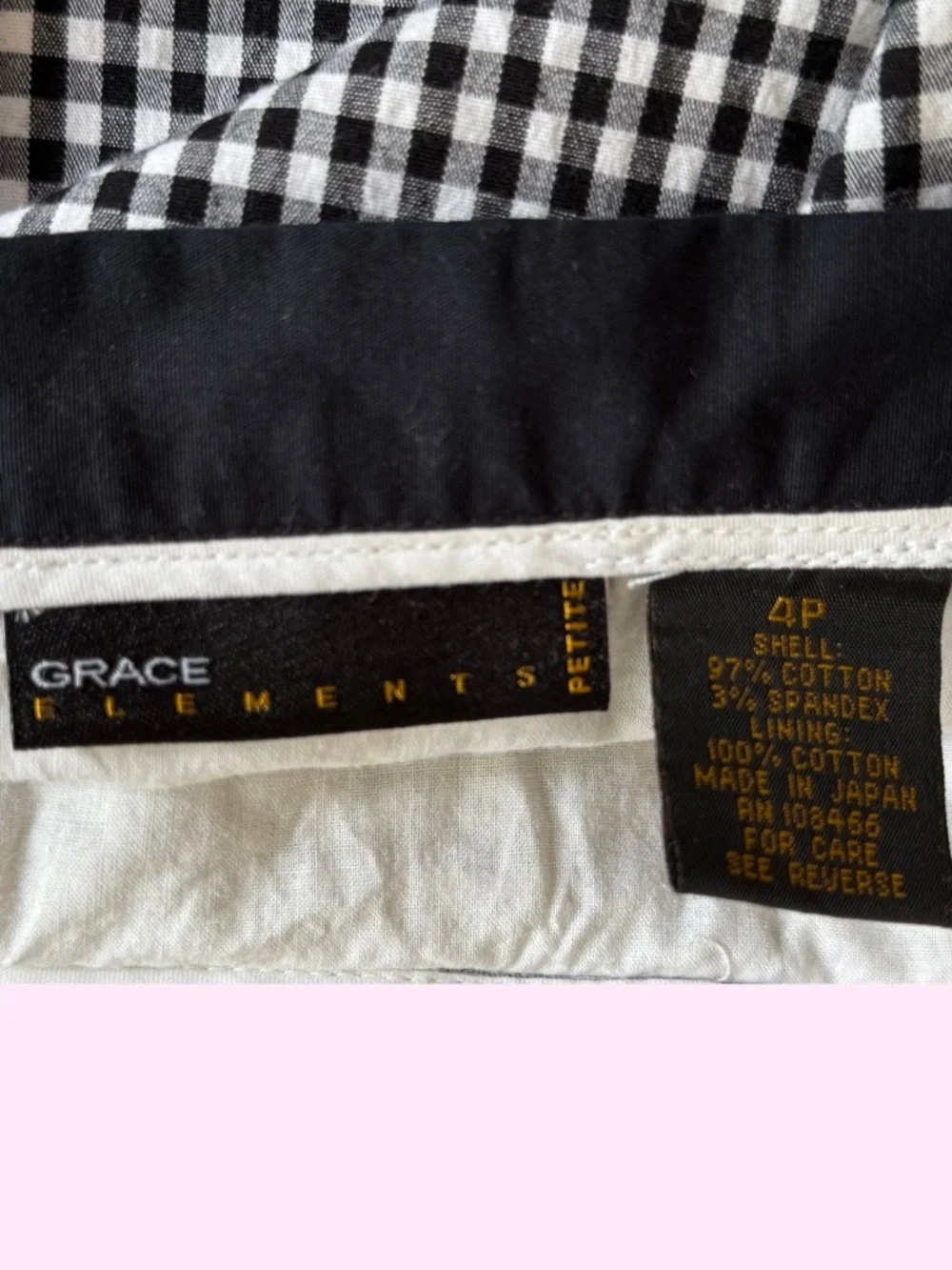 Grace Elements Black White Gingham Cotton Pencil Skirt Petite 4P Japan - Picture 7 of 8